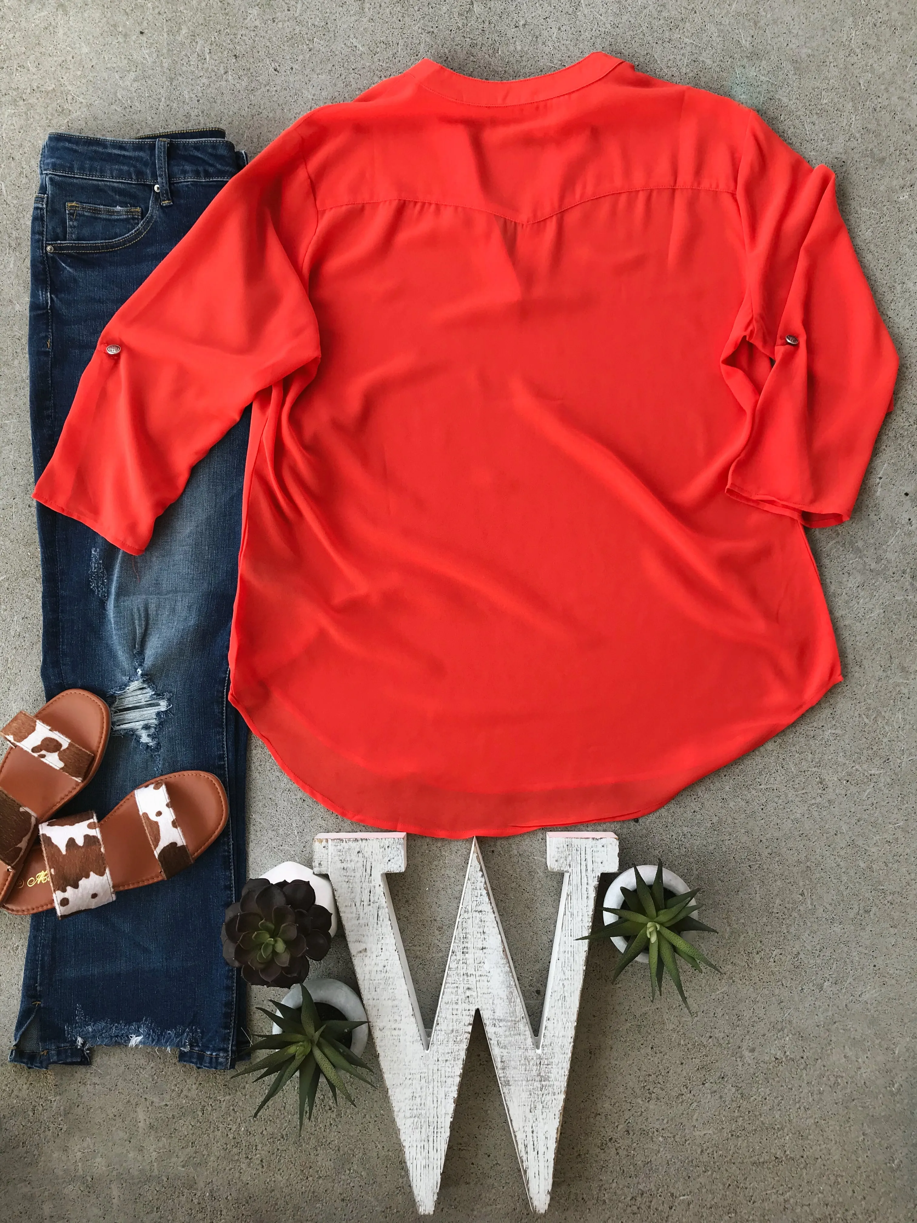 Ladies Orange Semi Sheer Blouse - Curvy Size