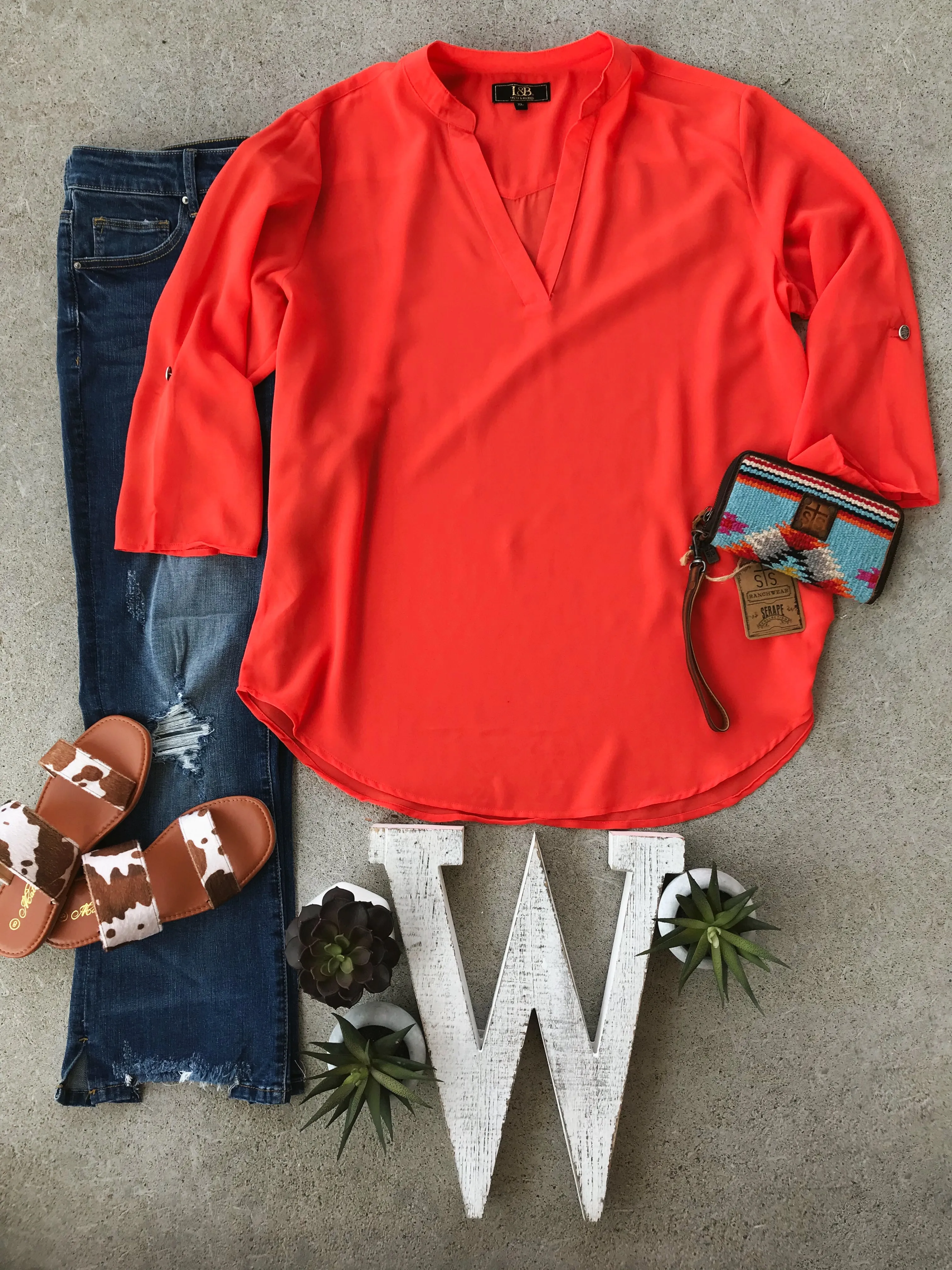 Ladies Orange Semi Sheer Blouse - Curvy Size