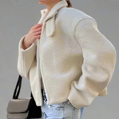 Lamb Wool Cropped Zipper Coat
