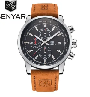 Leather Waterproof Sport Quartz Chronograph Wrist Watch