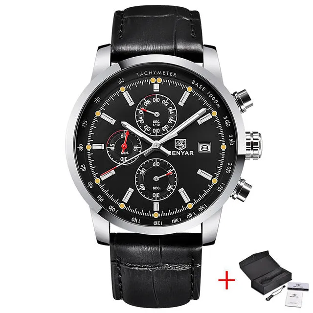 Leather Waterproof Sport Quartz Chronograph Wrist Watch