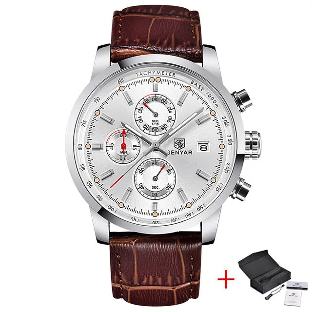 Leather Waterproof Sport Quartz Chronograph Wrist Watch
