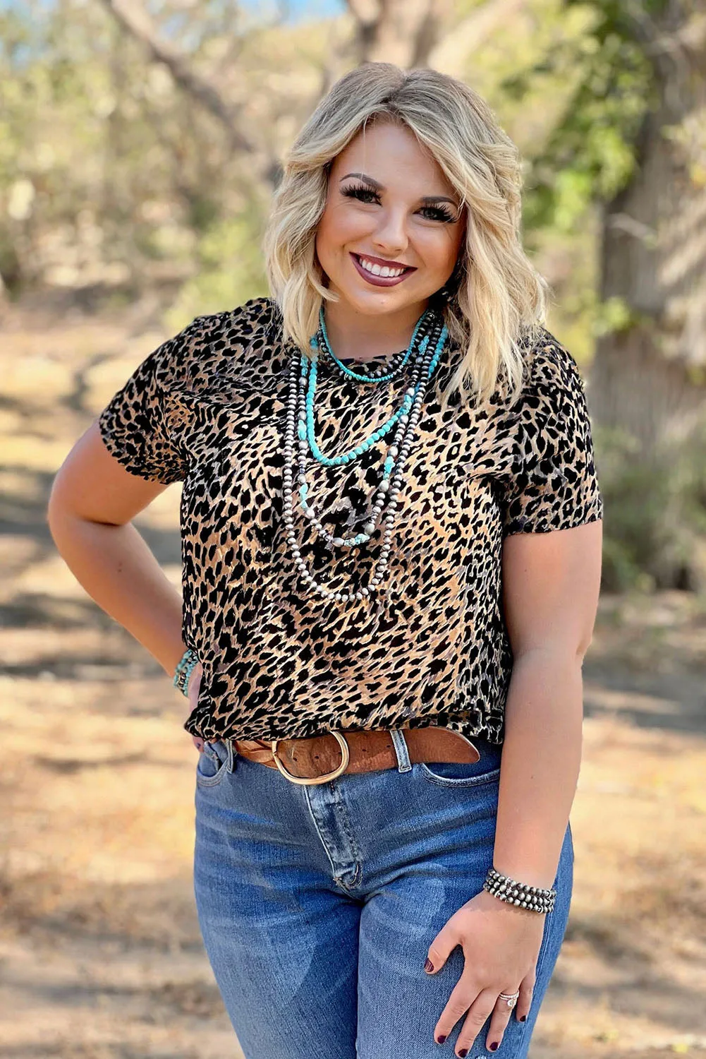 Leopard Plus Size Leopard Print Knit T-shirt