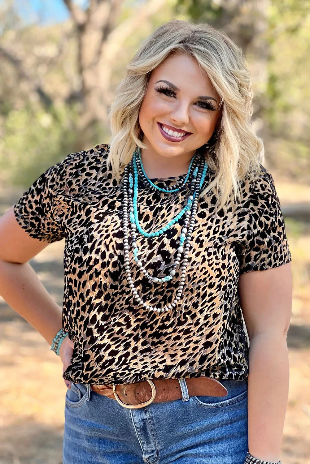 Leopard Plus Size Leopard Print Knit T-shirt