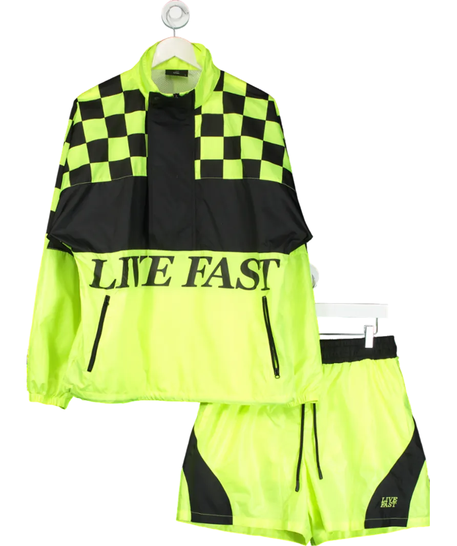 LFDY Yellow Live Fast Print Waterproof Jacket & Shorts UK M