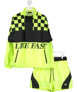 LFDY Yellow Live Fast Print Waterproof Jacket & Shorts UK M