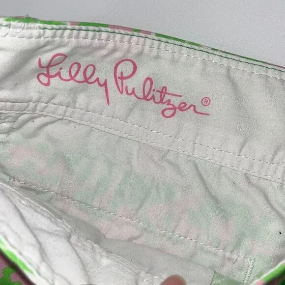 Lilly Pulitzer Womens The Callahan Shorts 100% Cotton Lion Green Pink Size 2