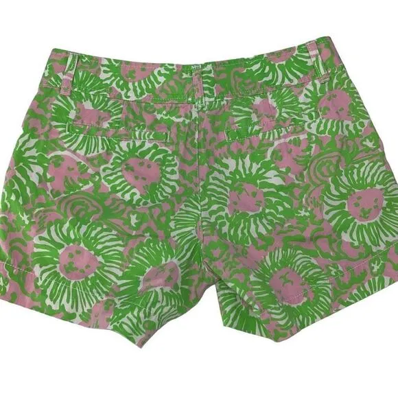 Lilly Pulitzer Womens The Callahan Shorts 100% Cotton Lion Green Pink Size 2