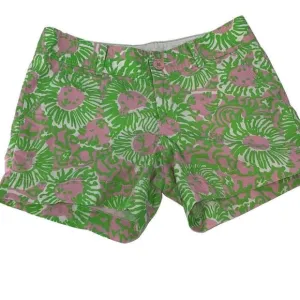 Lilly Pulitzer Womens The Callahan Shorts 100% Cotton Lion Green Pink Size 2