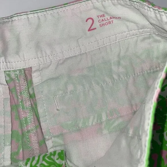 Lilly Pulitzer Womens The Callahan Shorts 100% Cotton Lion Green Pink Size 2