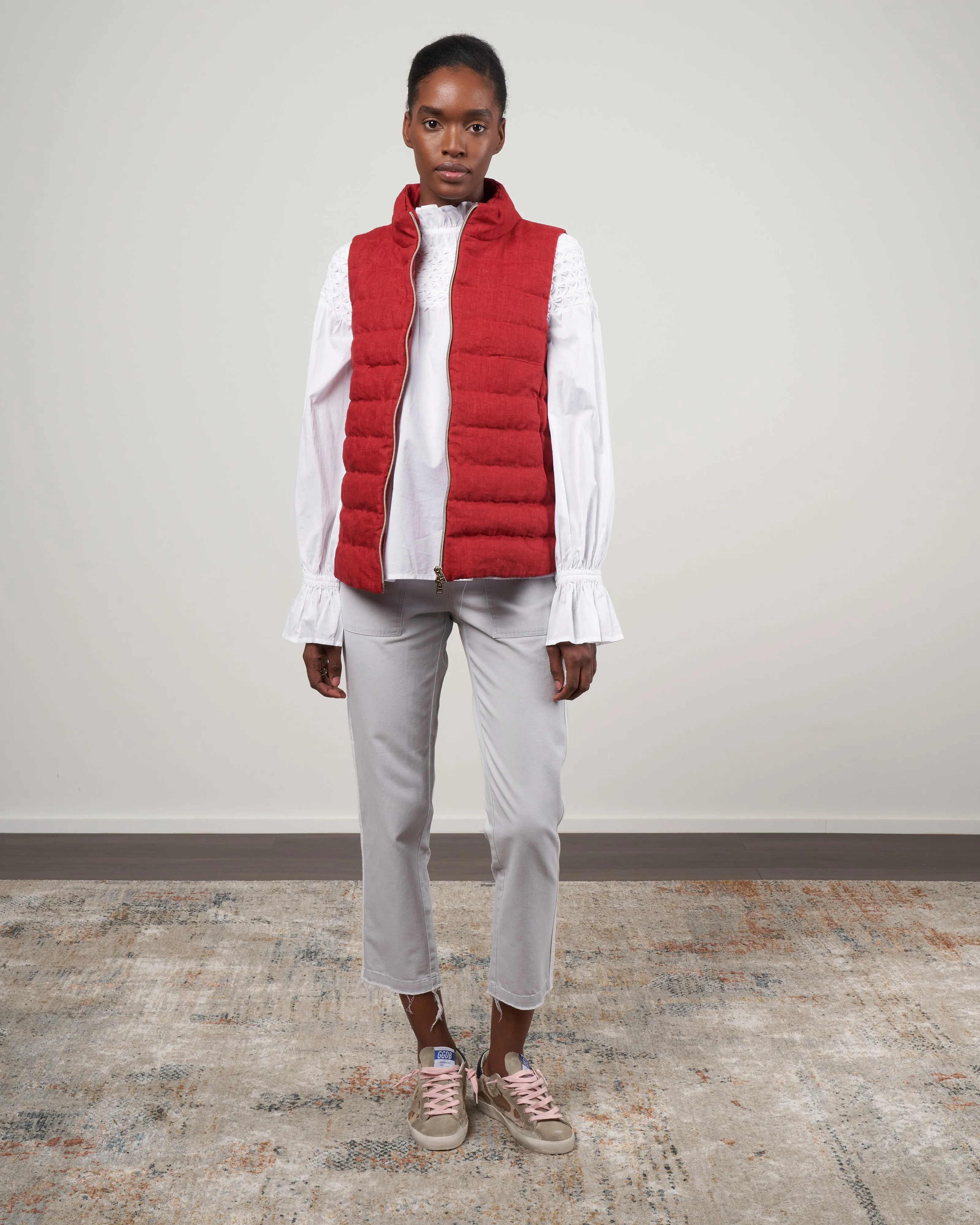 linen down a-line vest - bordeaux