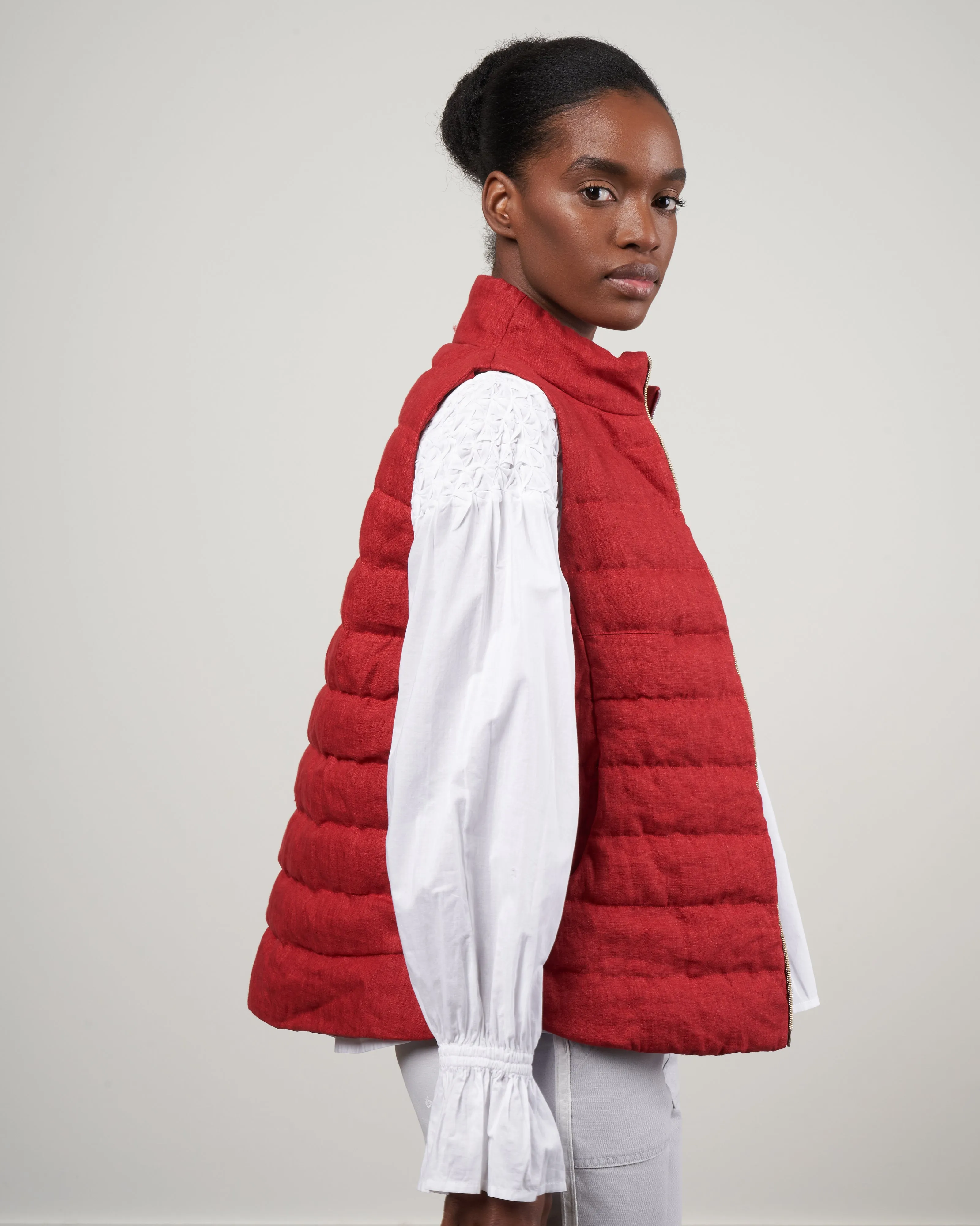 linen down a-line vest - bordeaux
