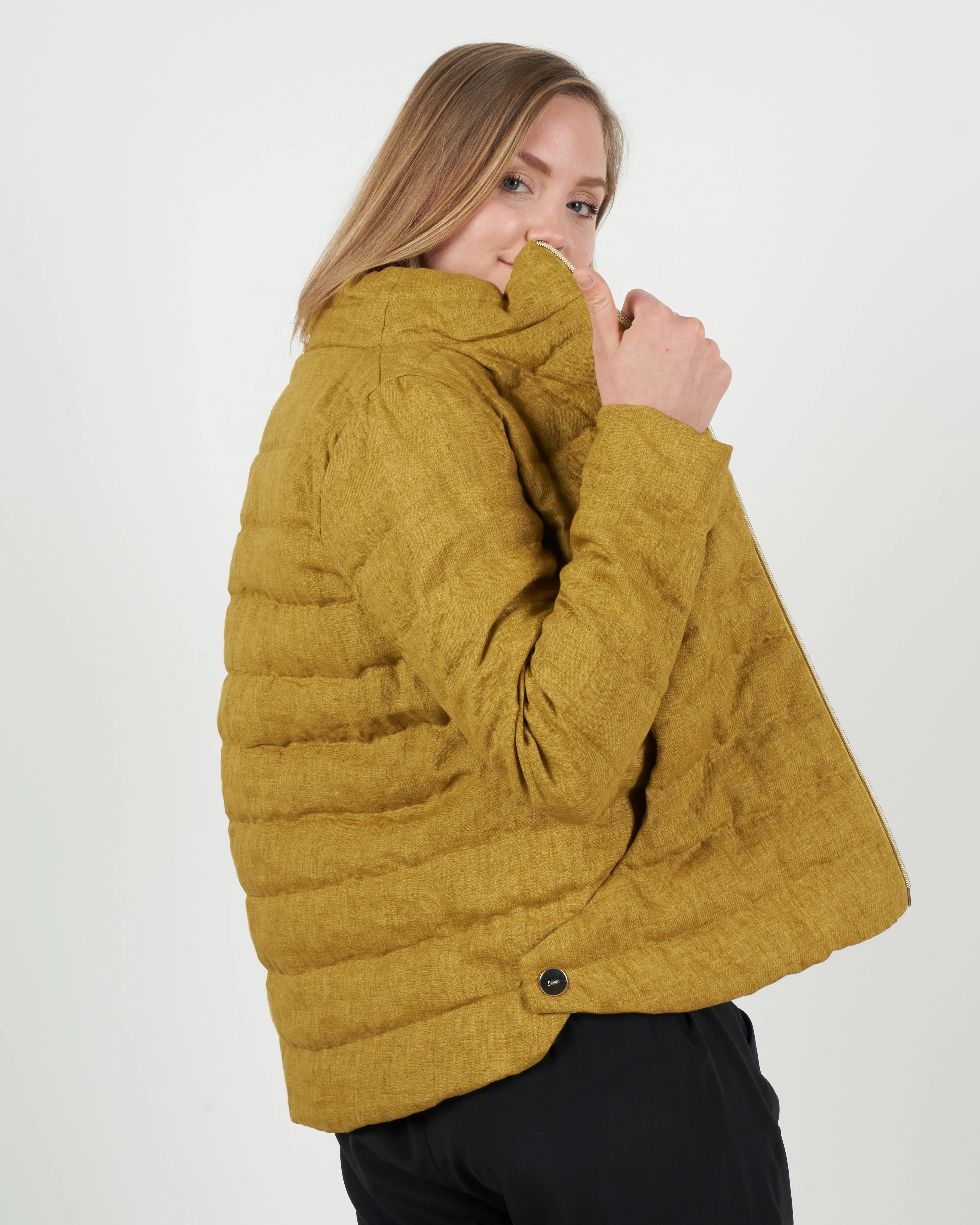 linen down jacket - chartreuse