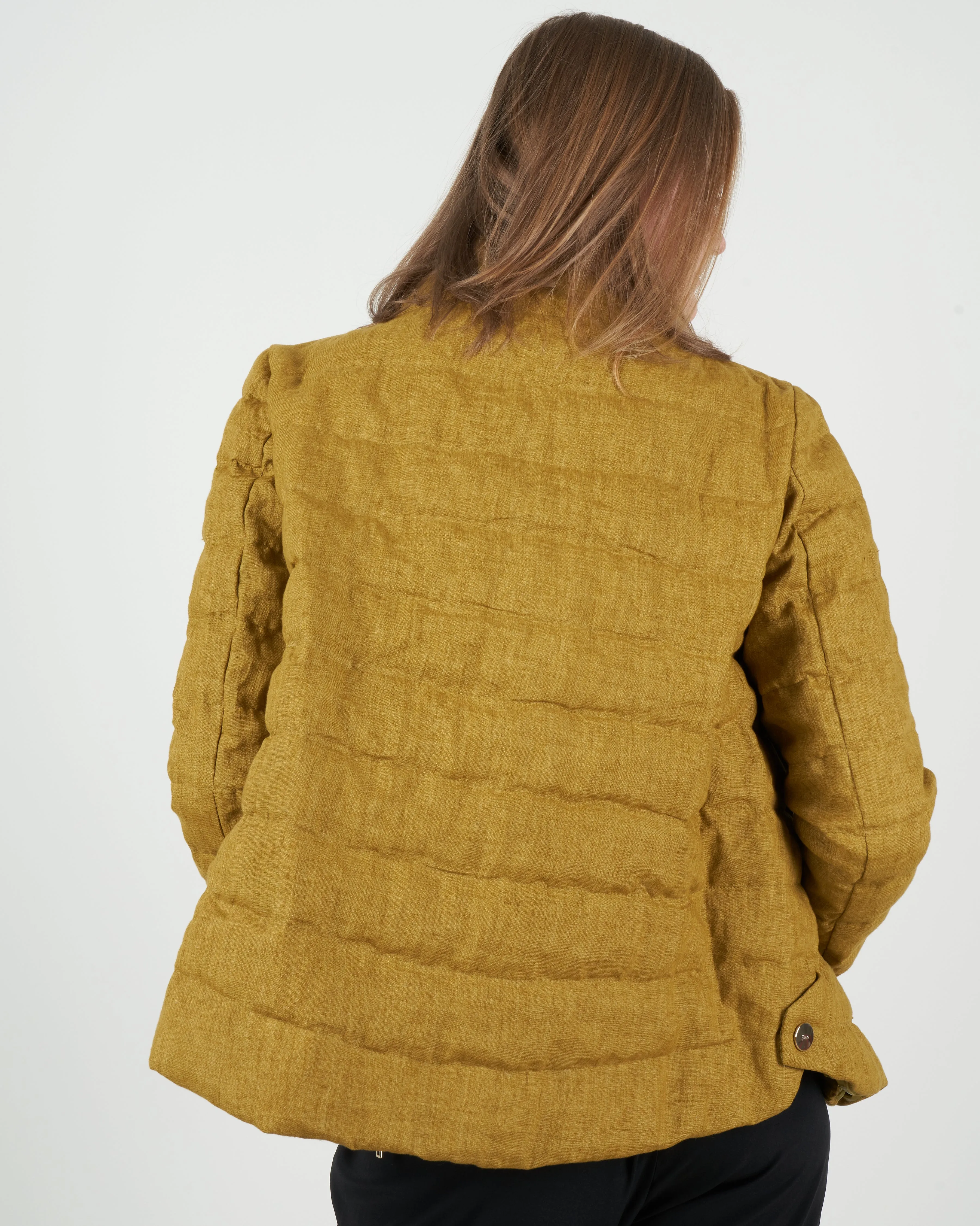linen down jacket - chartreuse