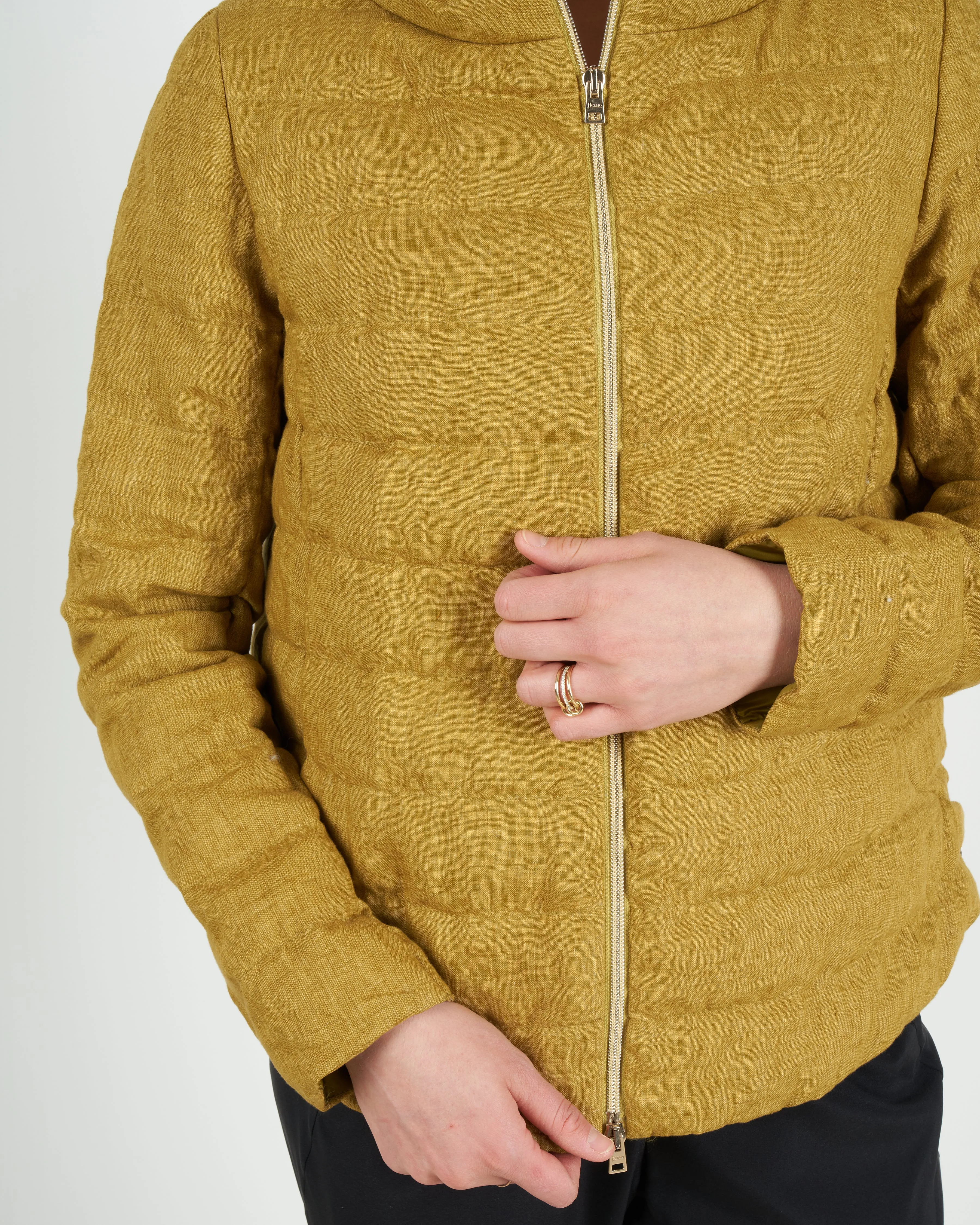 linen down jacket - chartreuse