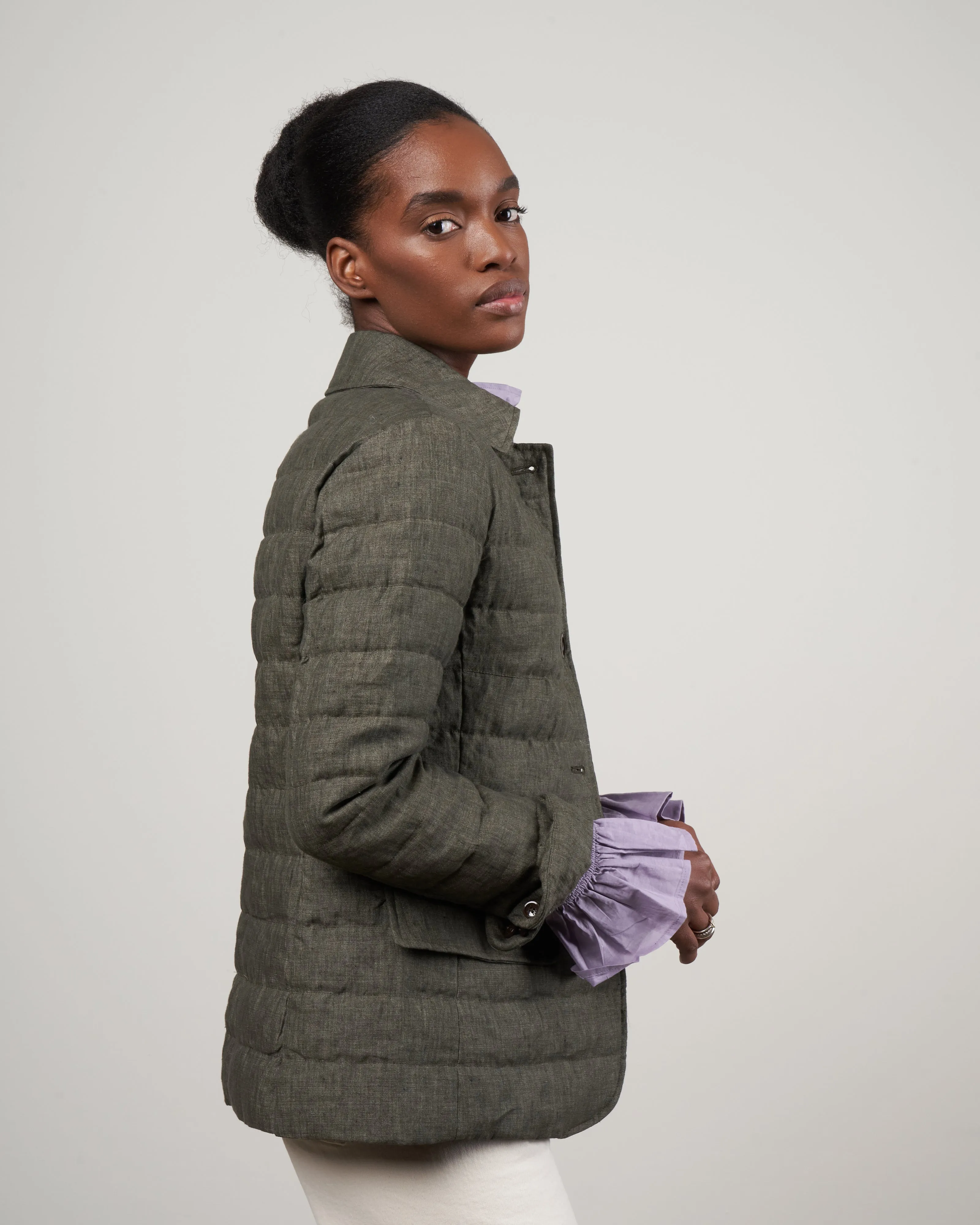 linen single breasted jacket - 7400 verde militare
