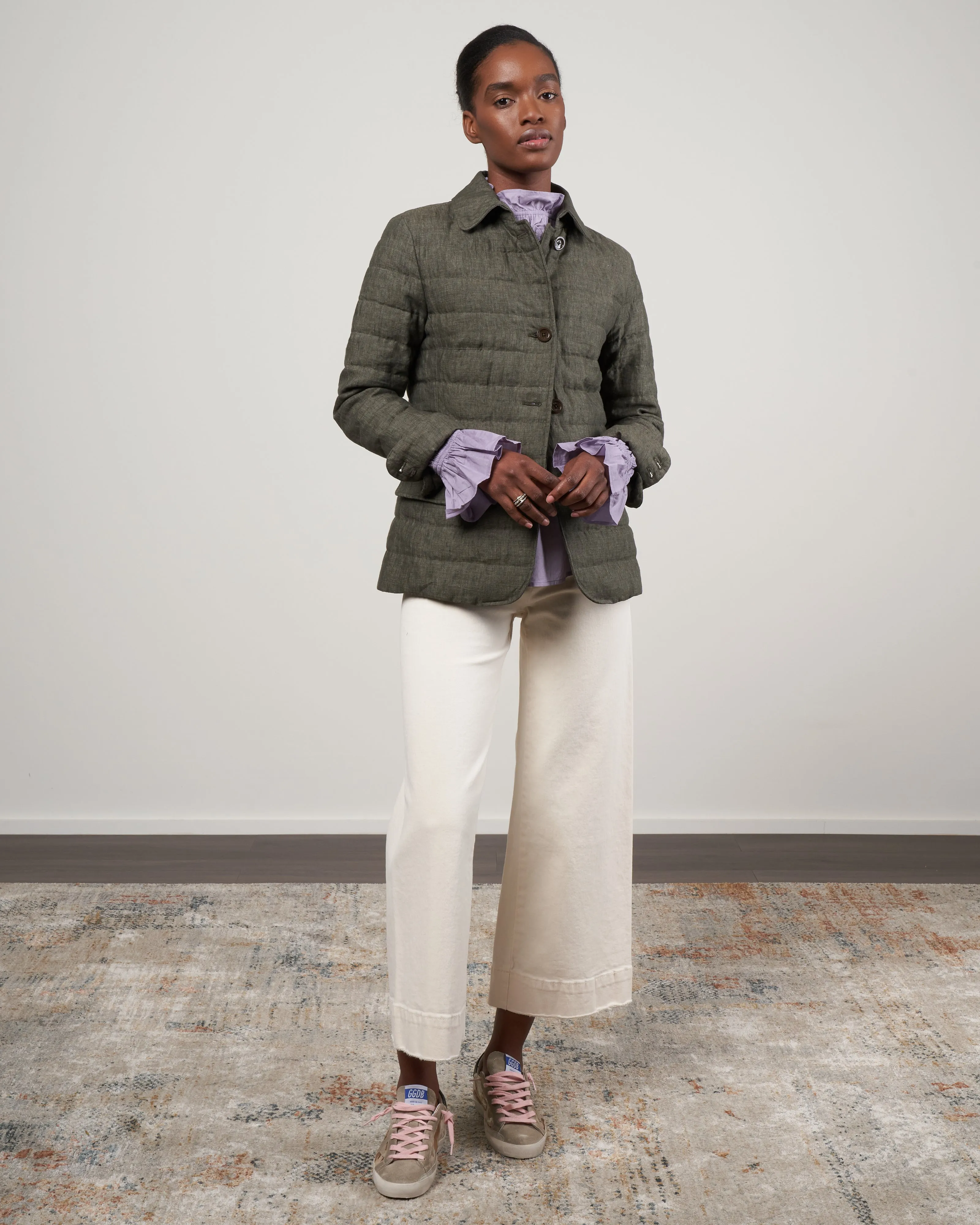 linen single breasted jacket - 7400 verde militare