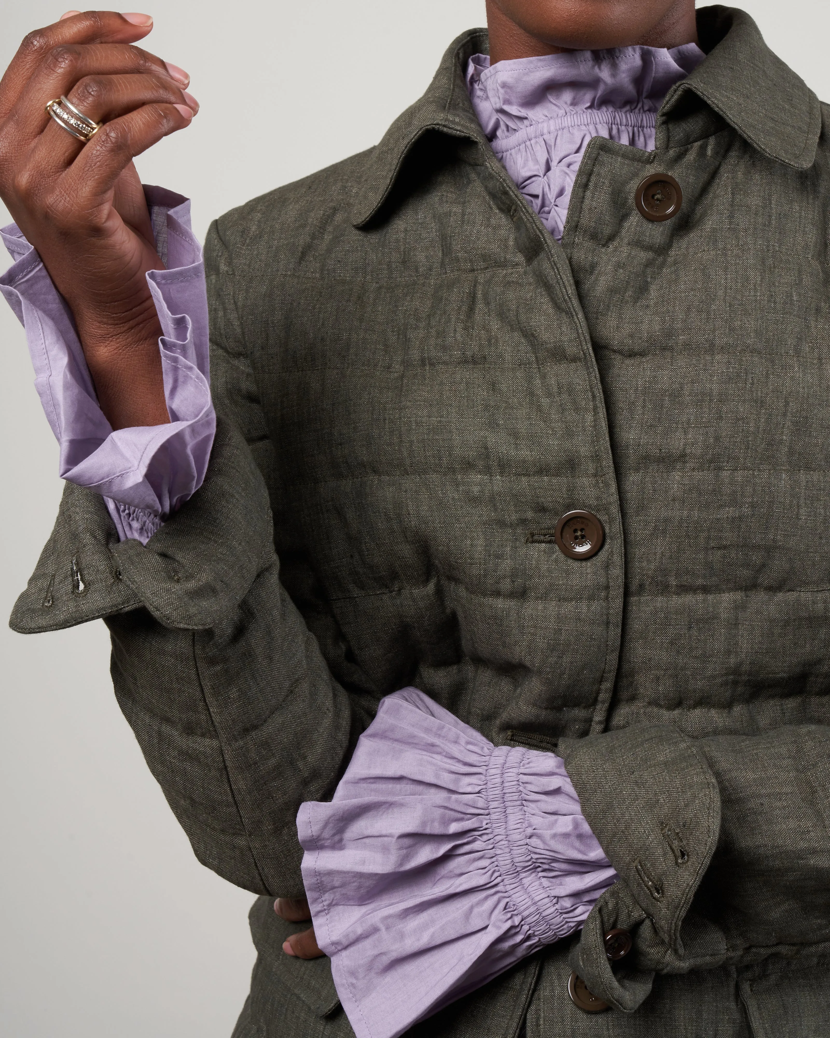 linen single breasted jacket - 7400 verde militare