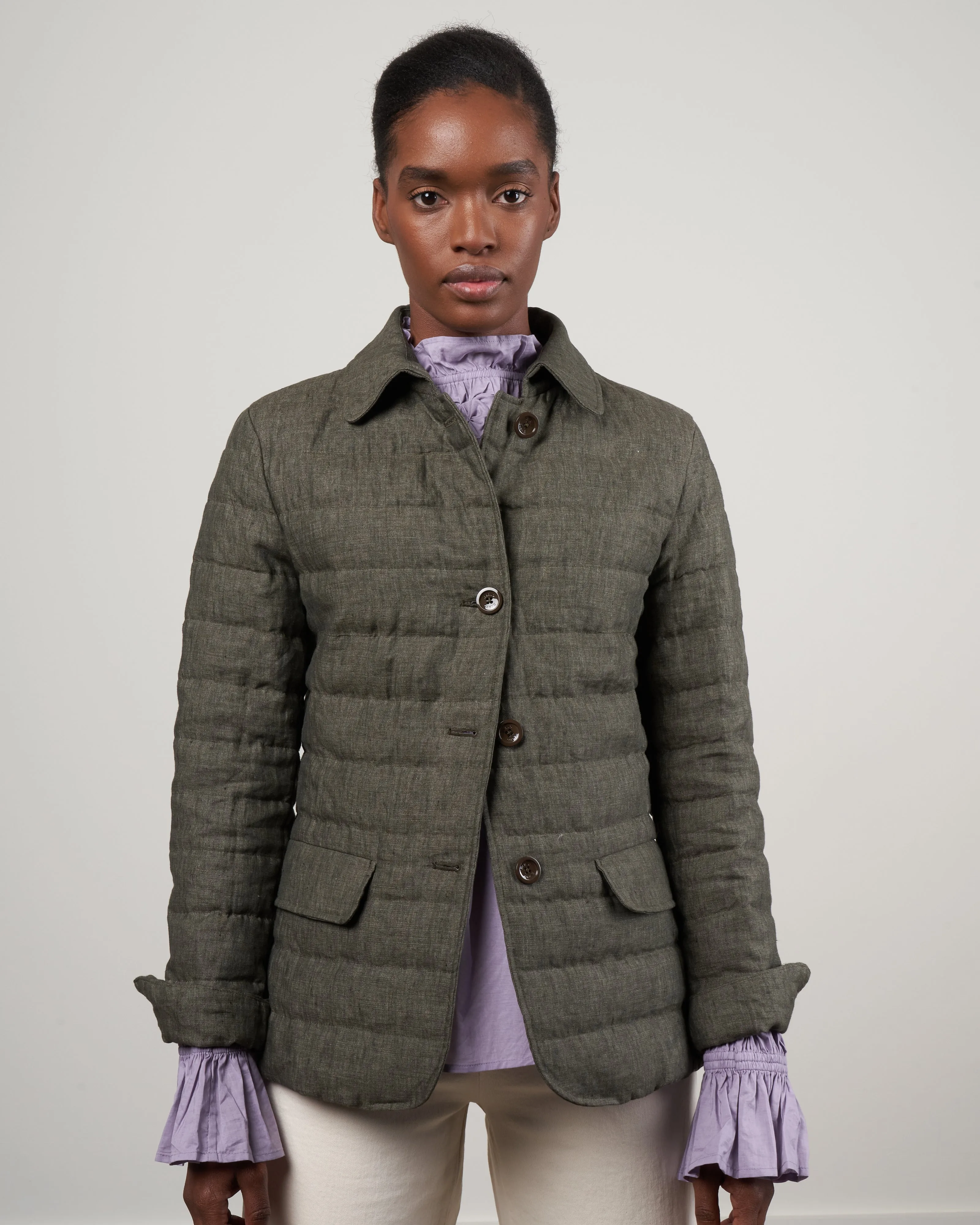 linen single breasted jacket - 7400 verde militare