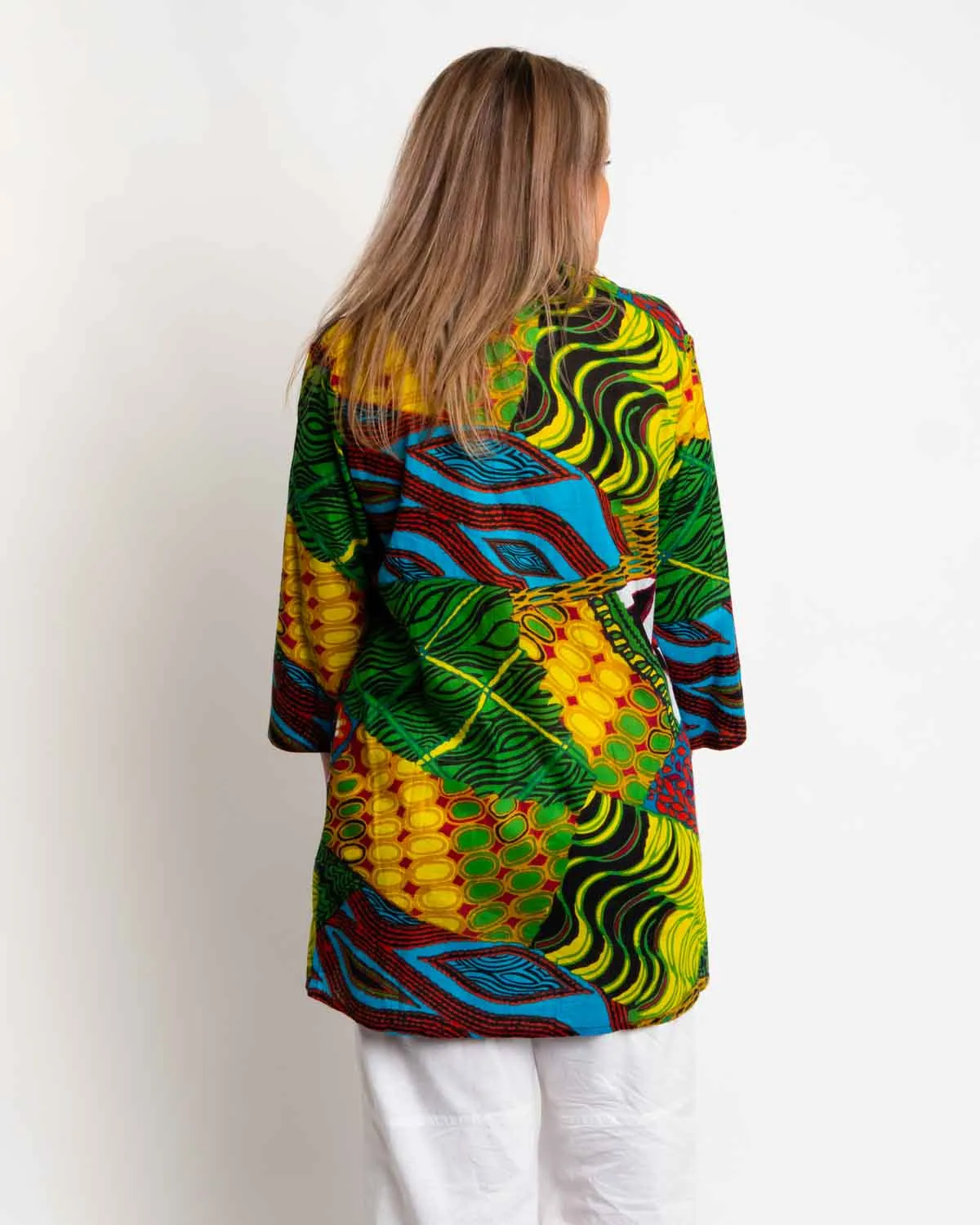 Long Collared Pleated Shirt in Green Festival