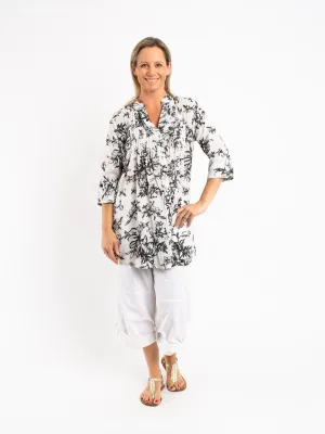 Long Pleated Shirt in Black and White