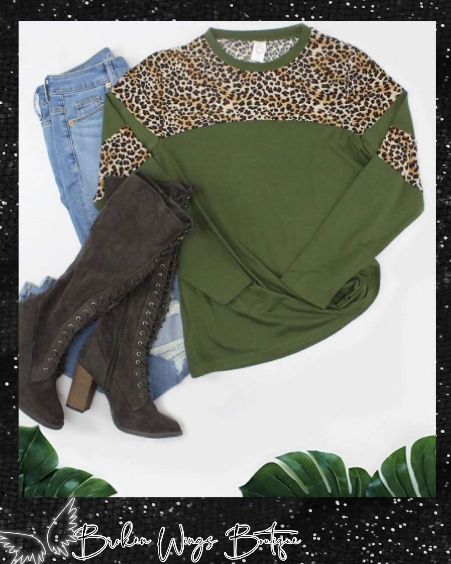 LONG SLEEVE OLIVE/LEOPARD TOP