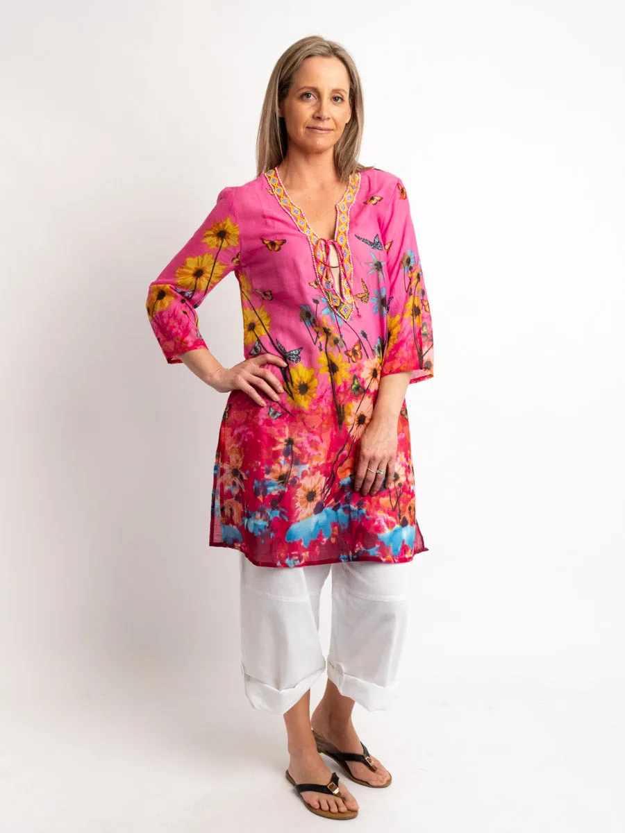 Long Top in Pink Floral