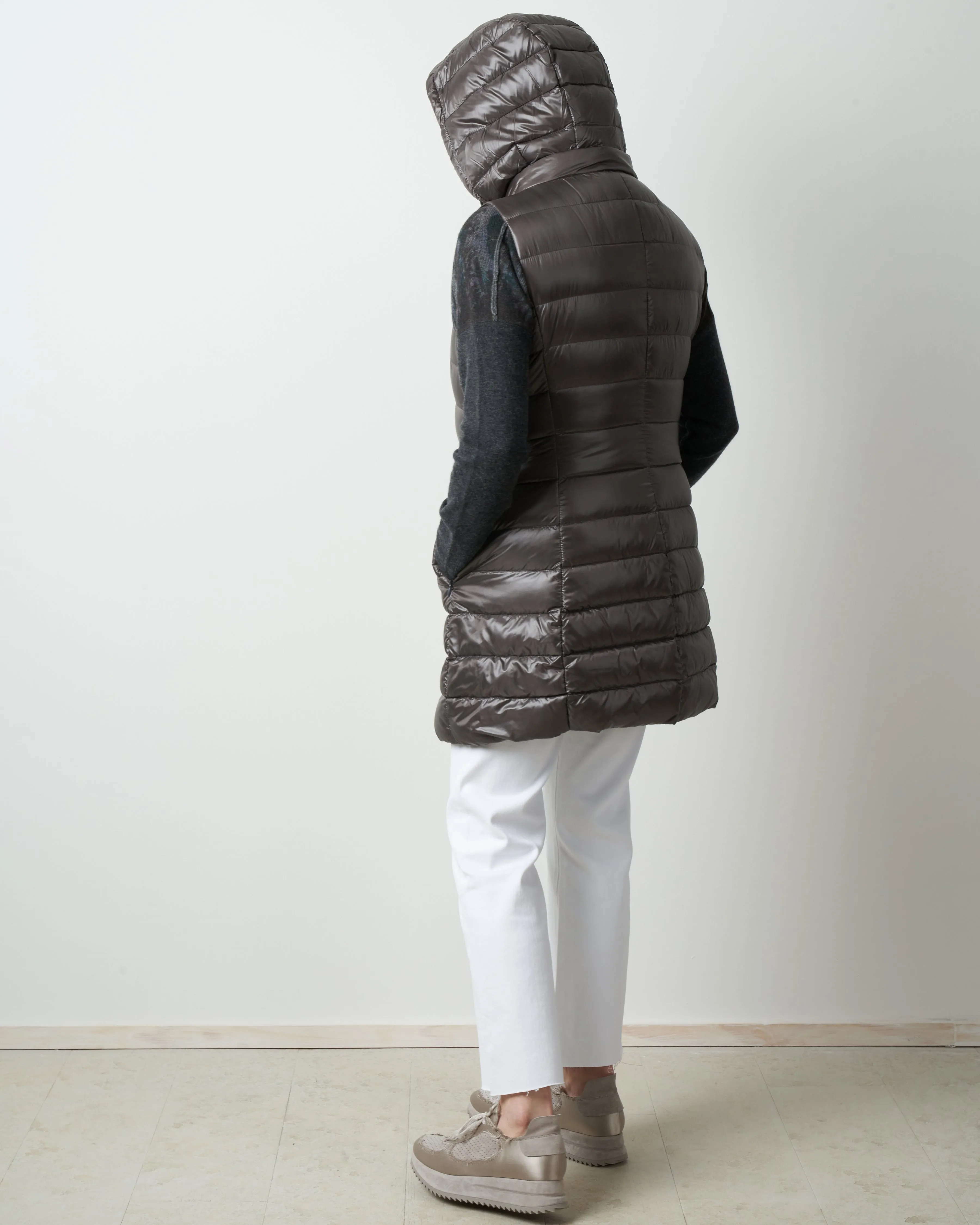 long vest with removable hood - grigio