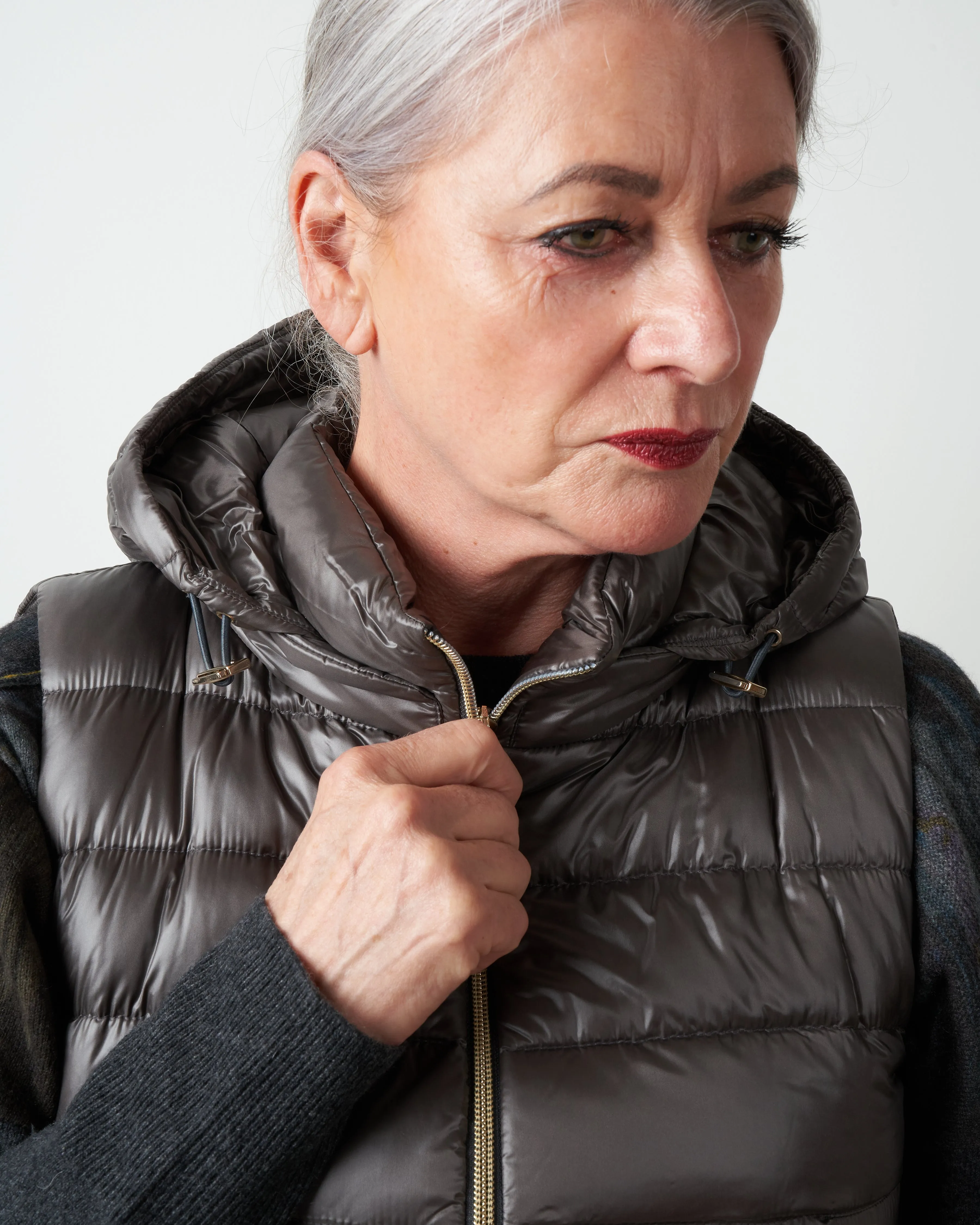 long vest with removable hood - grigio