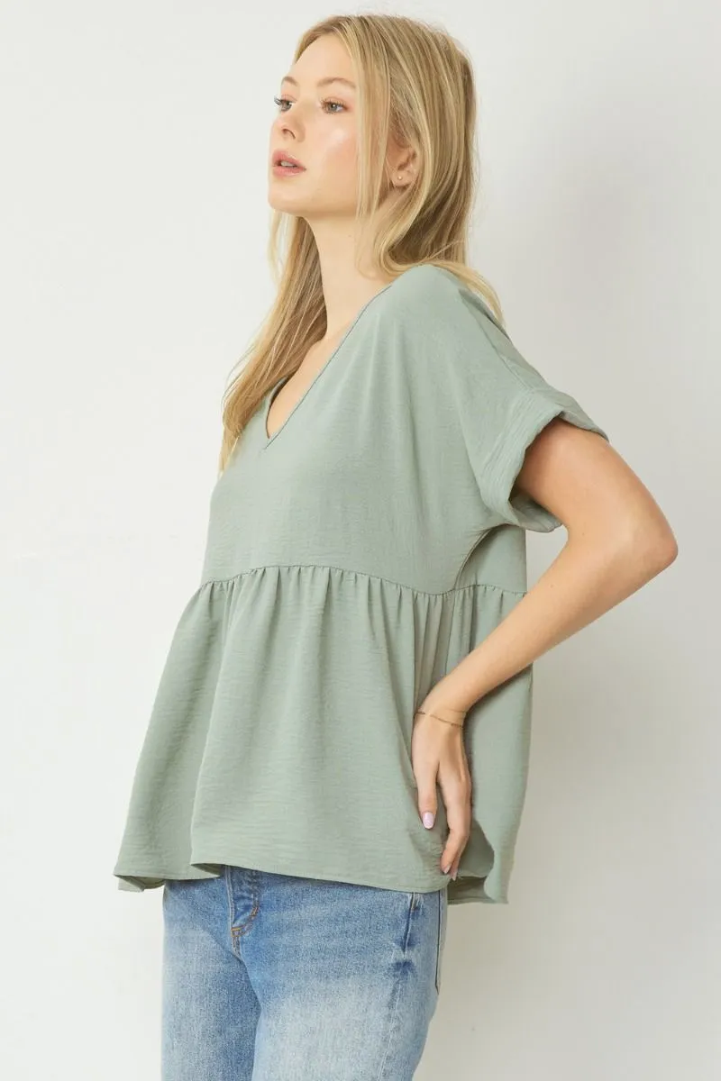 Lory Babydoll Top || Sage