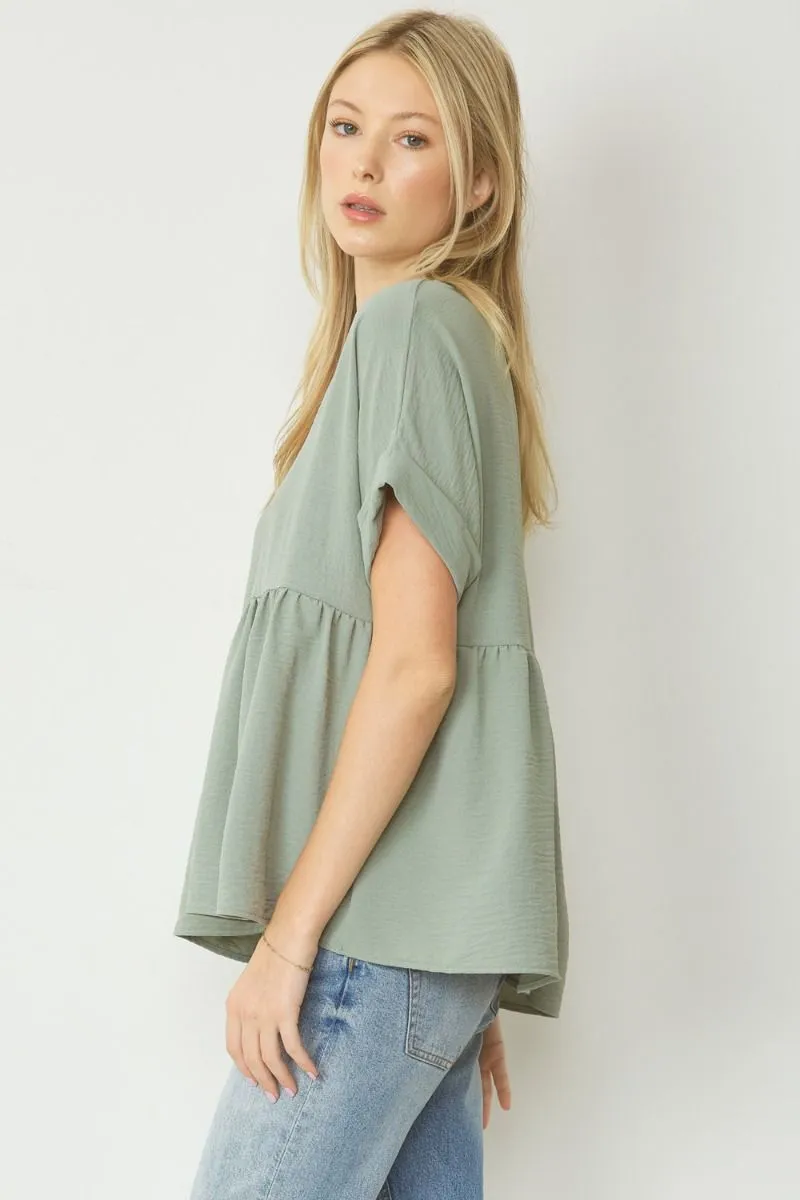 Lory Babydoll Top || Sage