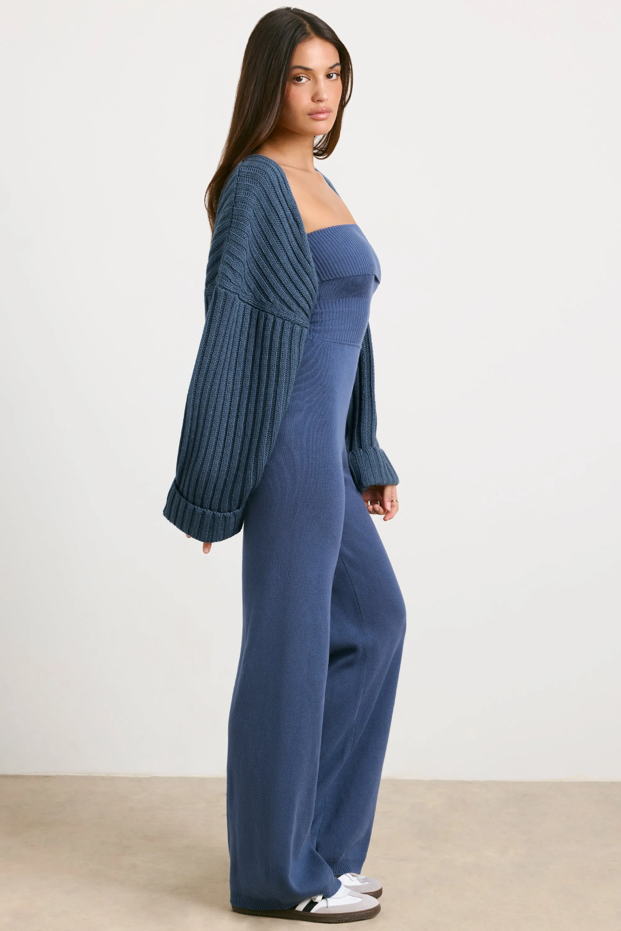Lounge - Chunky Knit Shrug in Washed Navy