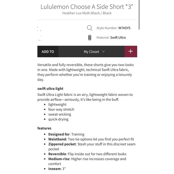 Lululemon choose a side reversible athletic shorts 8 black grey