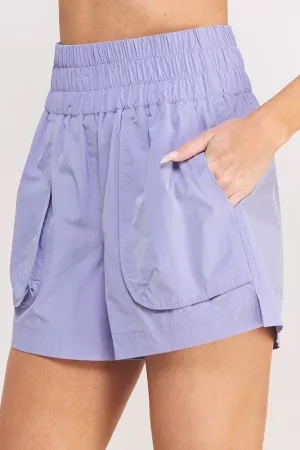 Lysandra High Waisted Shorts - Curvy Plus, Tummy Control, Pockets, Black & Lavender