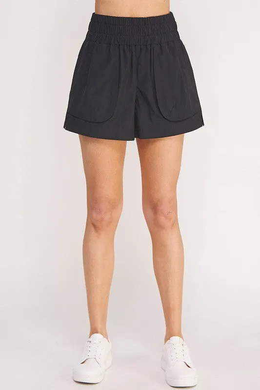 Lysandra High Waisted Shorts - Curvy Plus, Tummy Control, Pockets, Black & Lavender