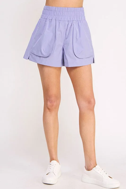 Lysandra High Waisted Shorts - Curvy Plus, Tummy Control, Pockets, Black & Lavender