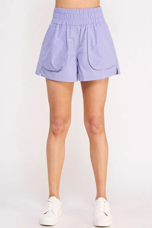 Lysandra High Waisted Shorts - Curvy Plus, Tummy Control, Pockets, Black & Lavender