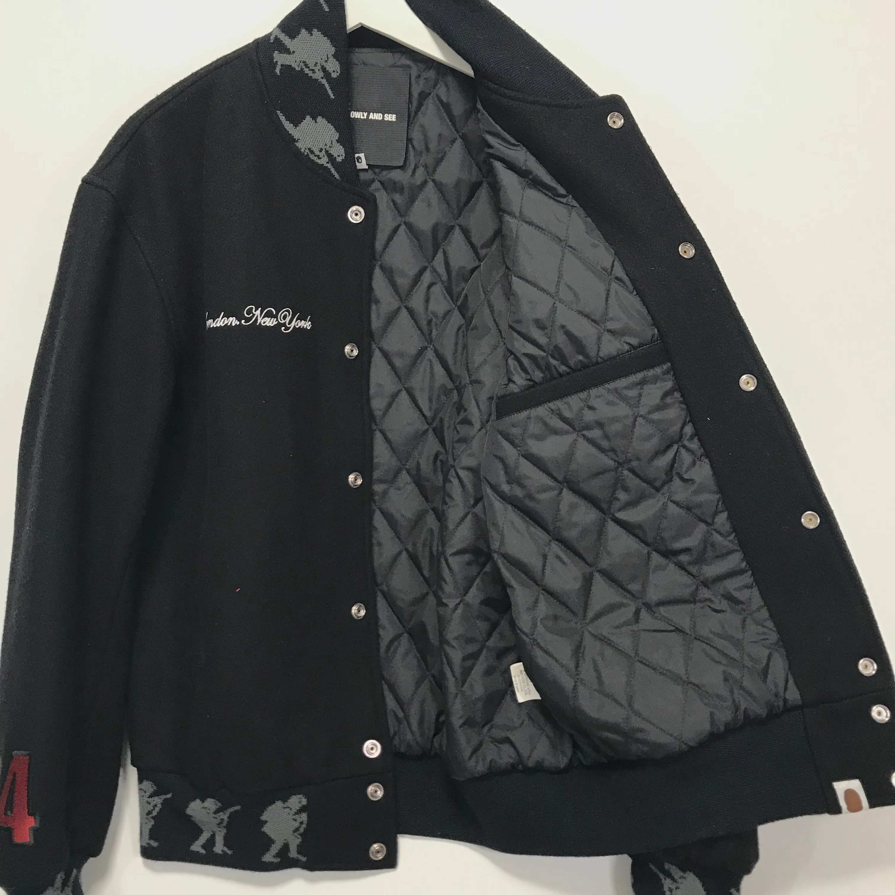[M] A Bathing Ape Bape x Stash Wool Varsity Stadium Jacket Black