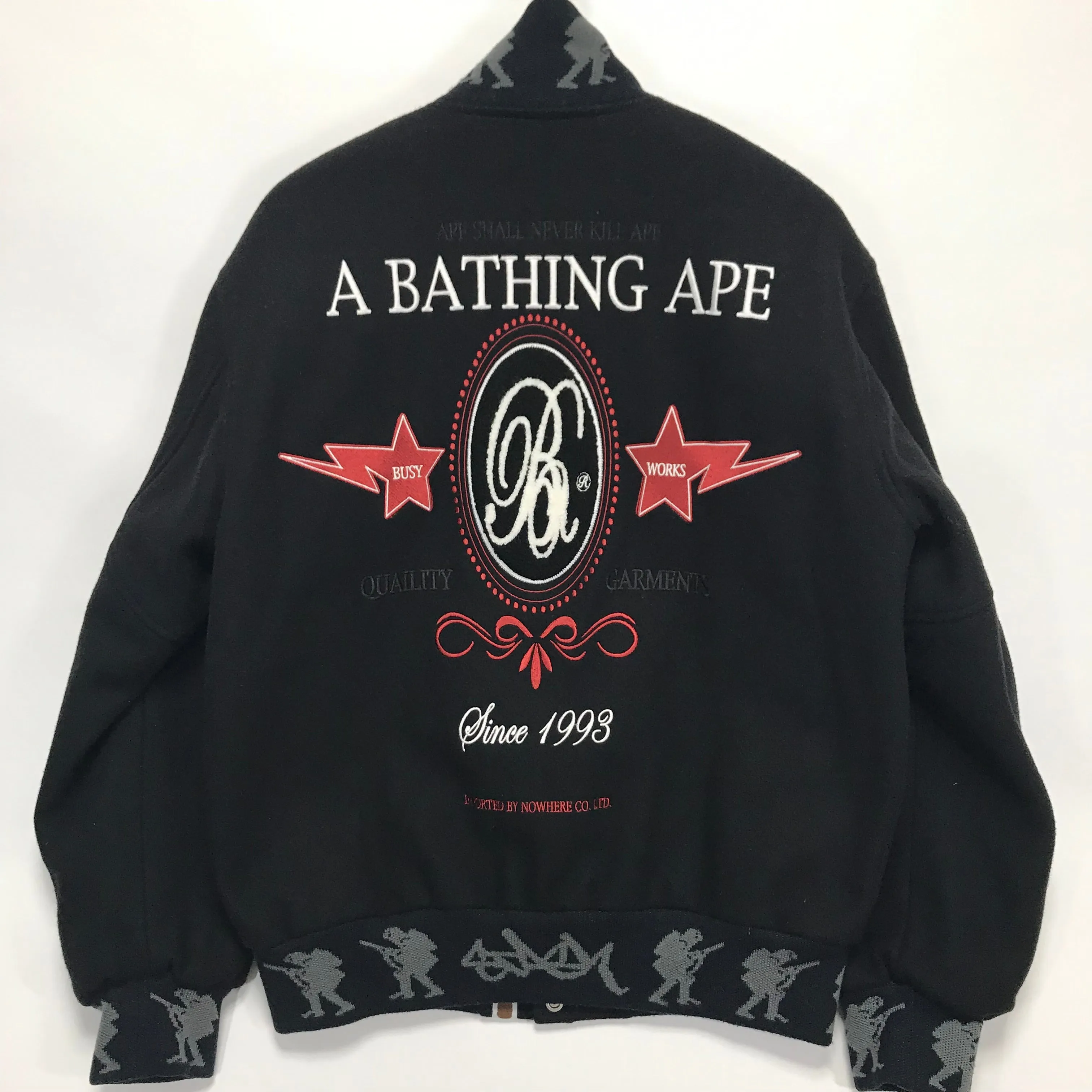 [M] A Bathing Ape Bape x Stash Wool Varsity Stadium Jacket Black