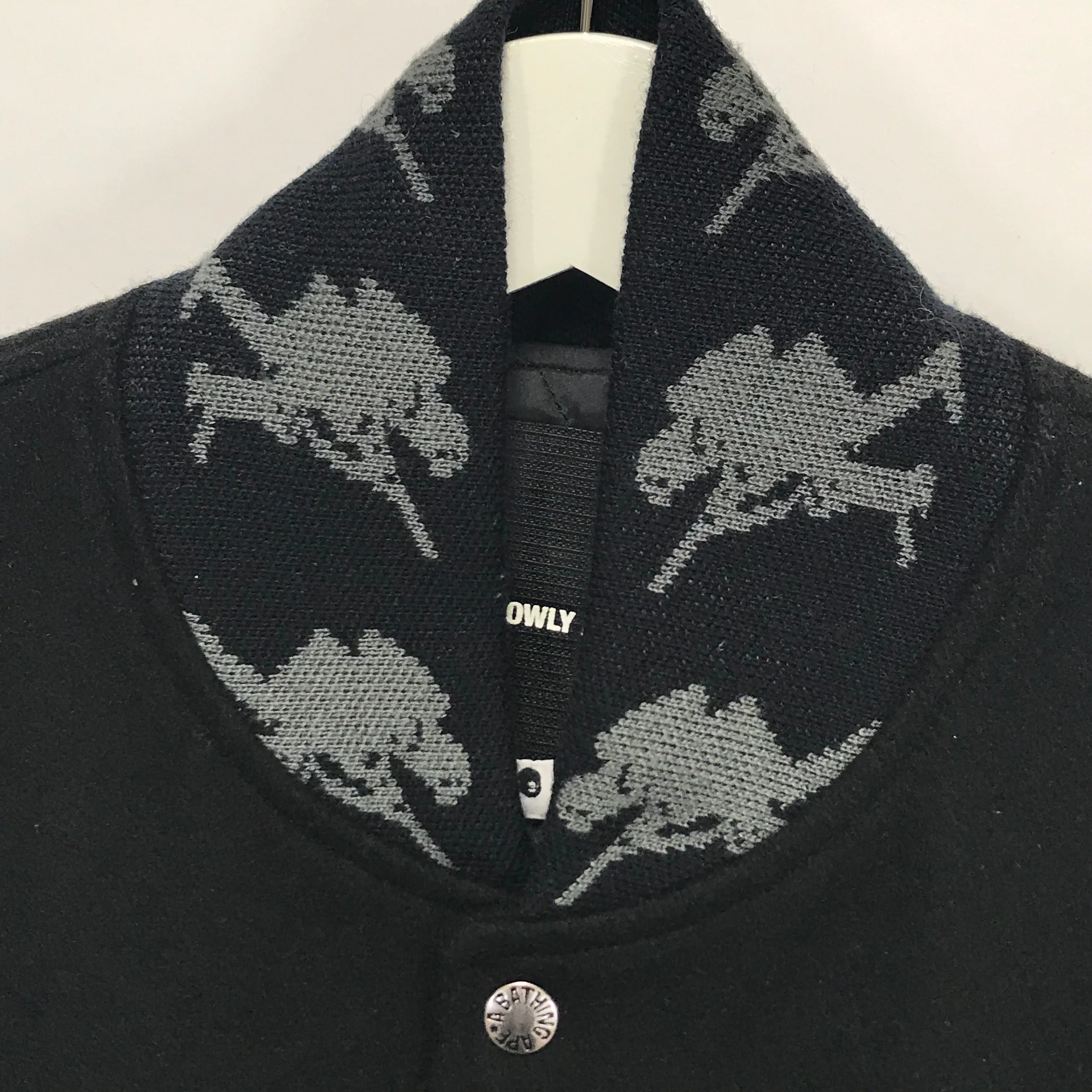 [M] A Bathing Ape Bape x Stash Wool Varsity Stadium Jacket Black