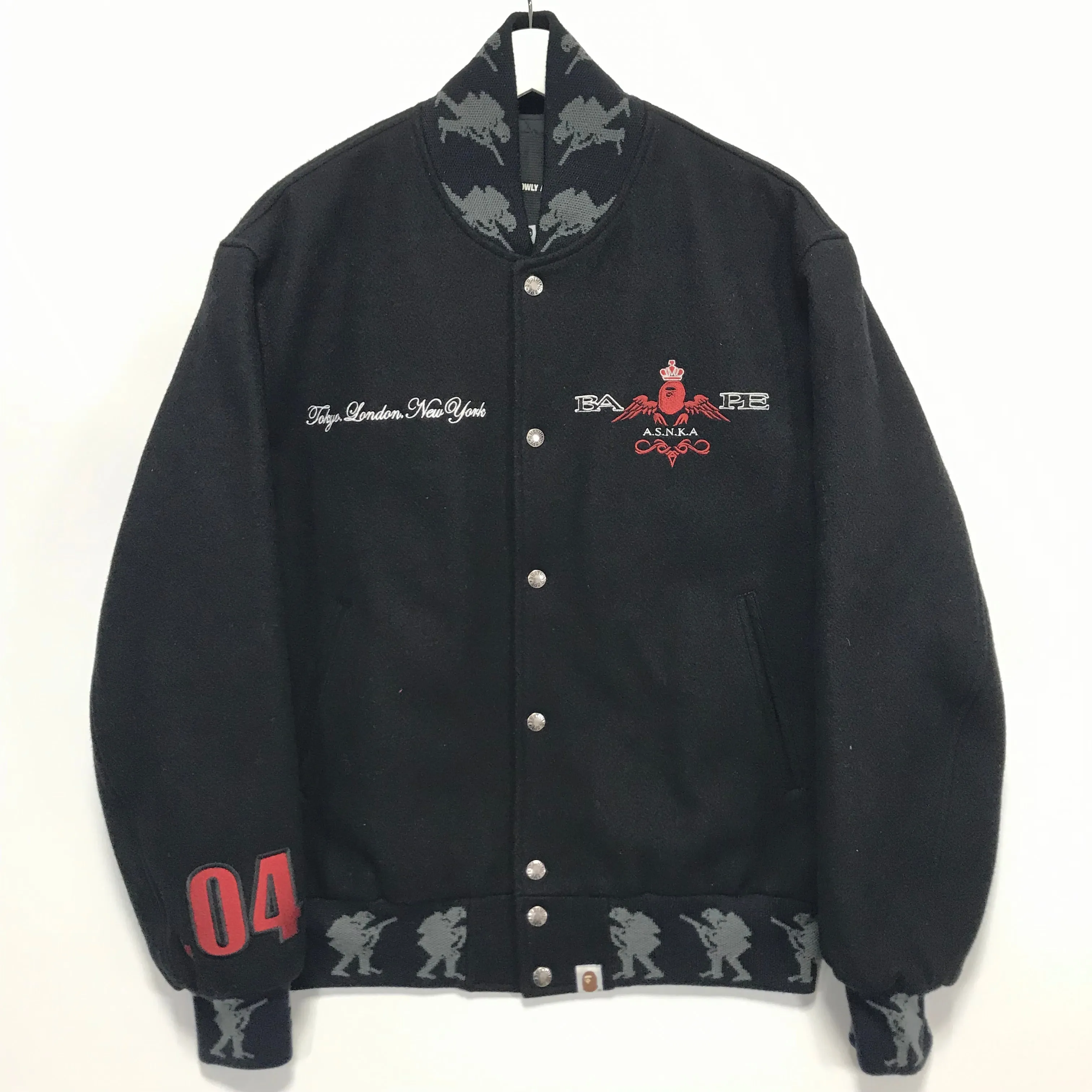 [M] A Bathing Ape Bape x Stash Wool Varsity Stadium Jacket Black