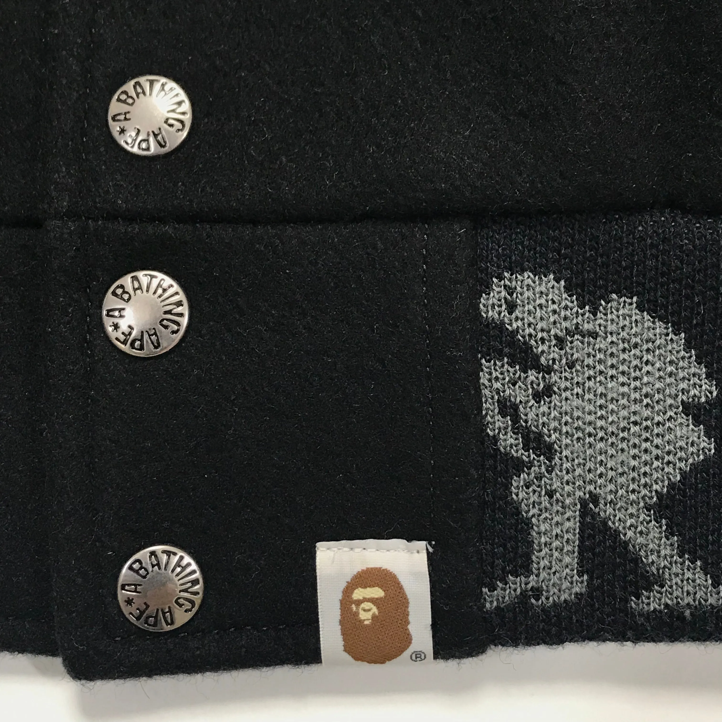 [M] A Bathing Ape Bape x Stash Wool Varsity Stadium Jacket Black