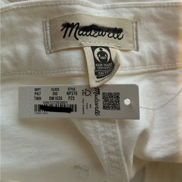 Madewell Emmett Wide Leg Crop White Jeans Size 25 Petite