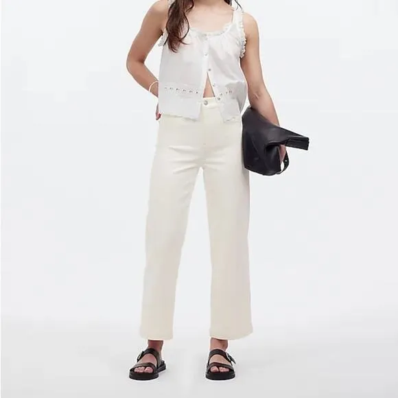 Madewell Emmett Wide Leg Crop White Jeans Size 25 Petite