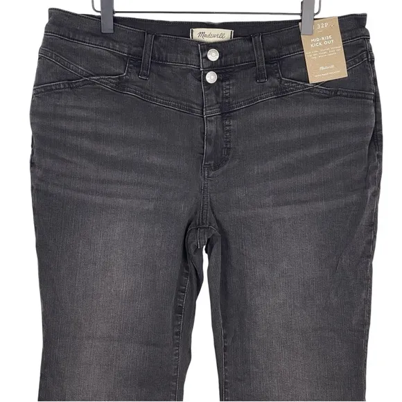 Madewell Jeans 32 PETITE NWT Mid Rise Kick Out Boot Cut Western Stretch Denim
