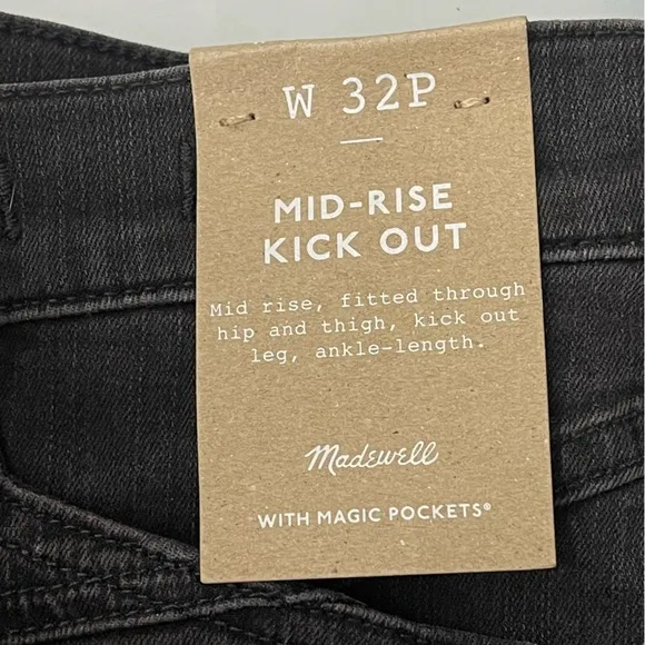 Madewell Jeans 32 PETITE NWT Mid Rise Kick Out Boot Cut Western Stretch Denim