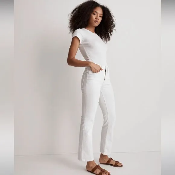 Madewell NWT Petite Kick Out Crop Jeans 29P Mid Rise in Pure White