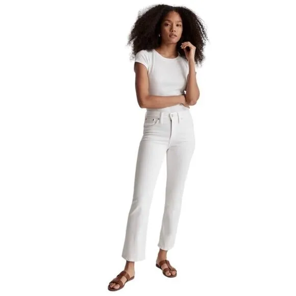 MADEWELL Petite Kick Out Crop Jeans in Pure White