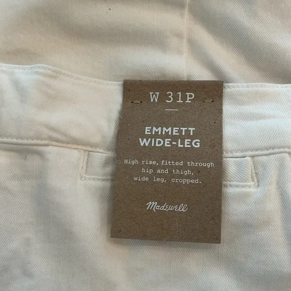 Madewell The Emmett Wide-Leg Crop Jean Welt Pocket high rise Sz 31 Petite NWT