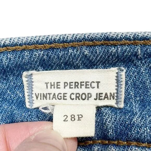 MADEWELL The Petite Perfect Vintage Crop Jeans Ripped Knee Raw Hems Size 28P
